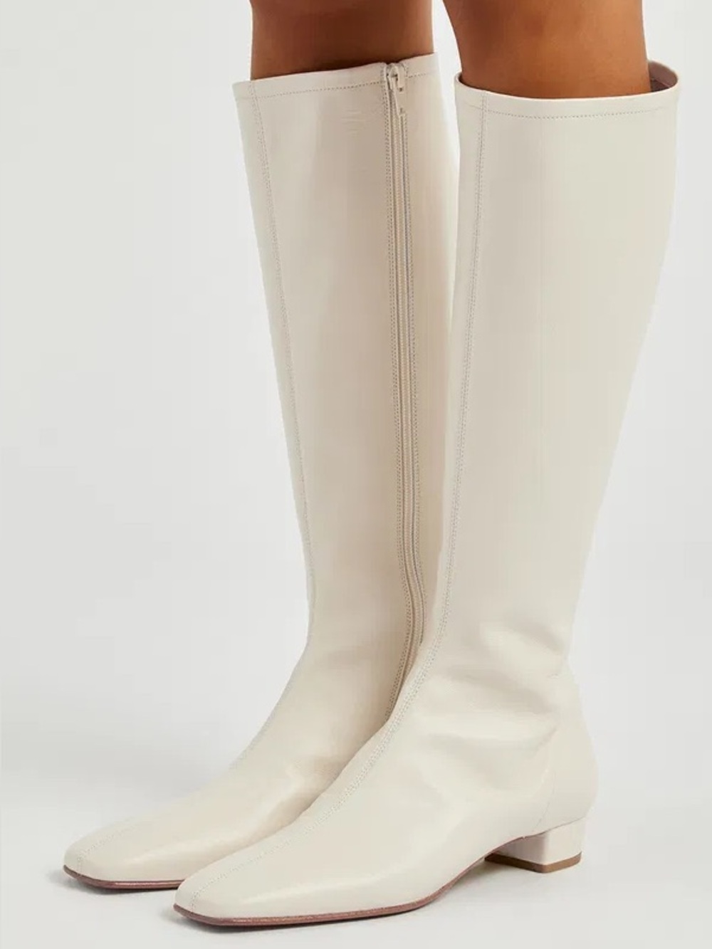 NWT By Far Edie Knee High Lamb Leather Square Toe Tall Boots Off White Cream